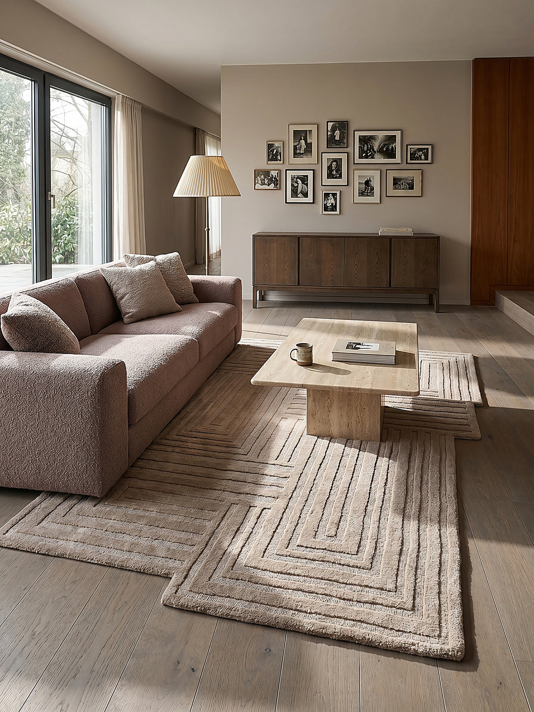 Teppich Natur rechteckig im Wohnzimmer mit Couchtisch und Wohnaccessoires Wohnidee skandinavisch modern_