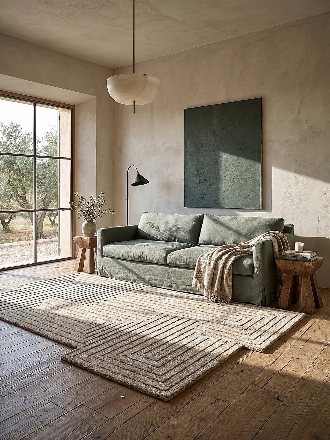 Teppich Natur rechteckig im modernen Wohnzimmer Einrichtungsidee_