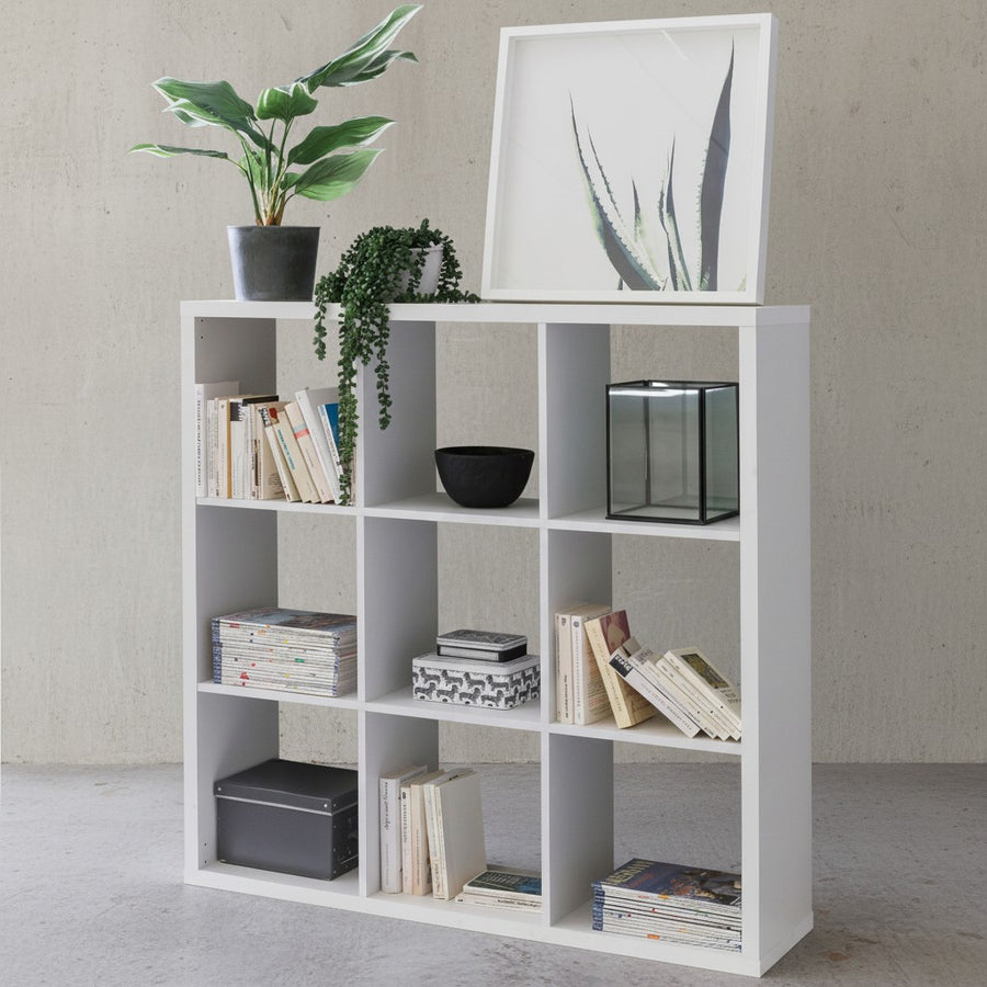 Würfelregal in Weiß_ vielseitig als Raumtrenner_ 112x29x112 cm_ 9 Fächer - KADIMA DESIGN_Größe_ 112x29x112 cm_