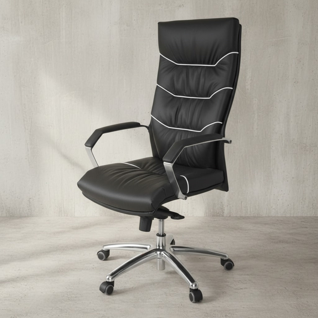 XXL Chefsessel Kanzas_ Echtleder_ Soft-Air Formpolster_ verchromte Armlehnen_ Aluminium-Fußkreuz_ 5-Punkt Mechanik - KADIMA DESIGN_Größe_ 60x55x126 cm_