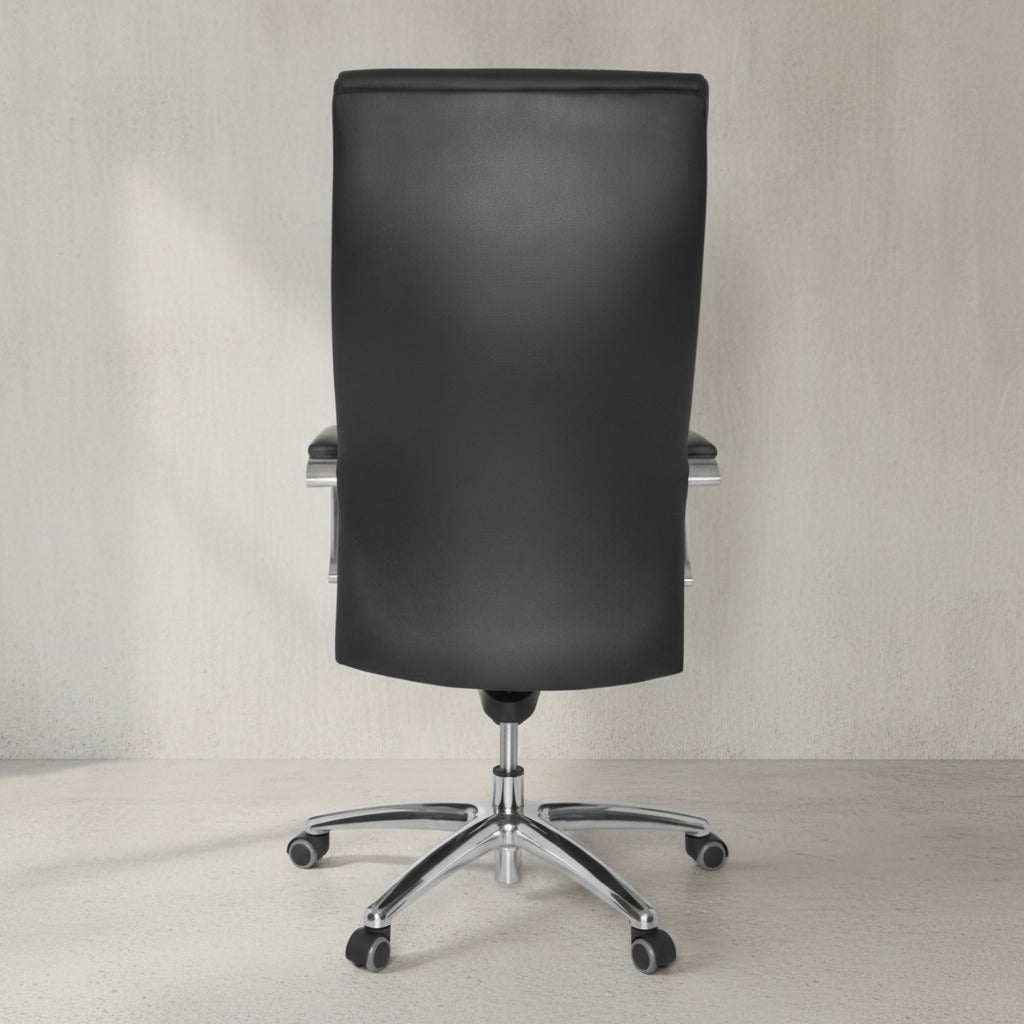 XXL Chefsessel Kanzas_ Echtleder_ Soft-Air Formpolster_ verchromte Armlehnen_ Aluminium-Fußkreuz_ 5-Punkt Mechanik - KADIMA DESIGN_Größe_ 60x55x126 cm_