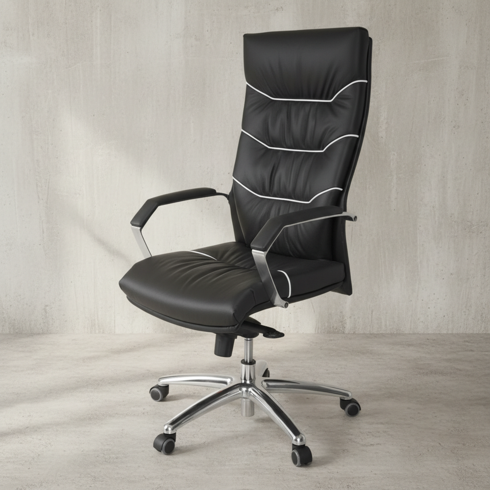 XXL Chefsessel Kanzas_ Echtleder_ Soft-Air Formpolster_ verchromte Armlehnen_ Aluminium-Fußkreuz_ 5-Punkt Mechanik - KADIMA DESIGN_Größe_ 60x55x126 cm_