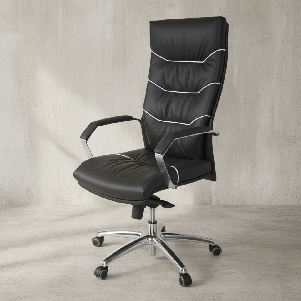 XXL Chefsessel Kanzas_ Echtleder_ Soft-Air Formpolster_ verchromte Armlehnen_ Aluminium-Fußkreuz_ 5-Punkt Mechanik - KADIMA DESIGN_Größe_ 60x55x126 cm_