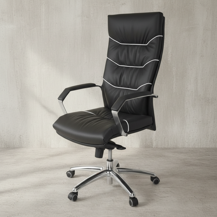 XXL Chefsessel Kanzas_ Echtleder_ Soft-Air Formpolster_ verchromte Armlehnen_ Aluminium-Fußkreuz_ 5-Punkt Mechanik - KADIMA DESIGN_Größe_ 60x55x126 cm_