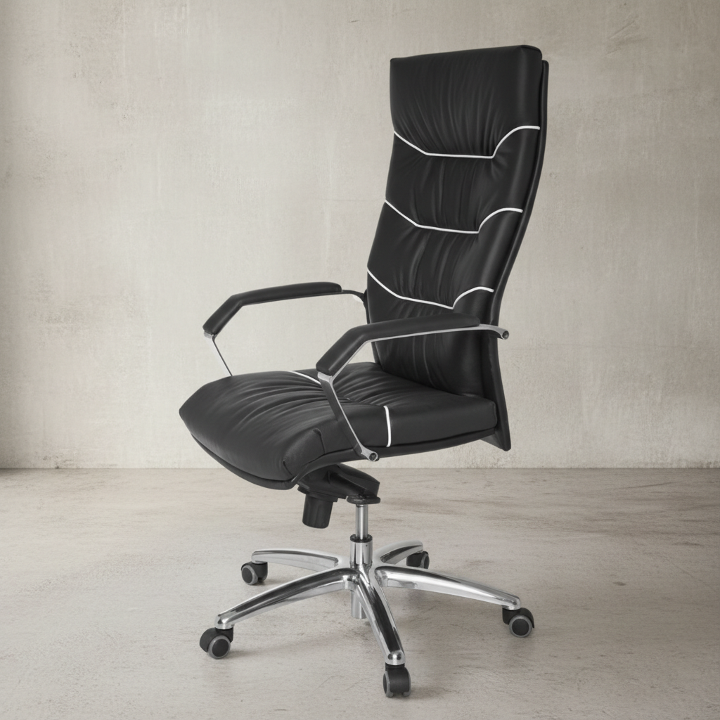 XXL Chefsessel Kanzas_ Echtleder_ Soft-Air Formpolster_ verchromte Armlehnen_ Aluminium-Fußkreuz_ 5-Punkt Mechanik - KADIMA DESIGN_Größe_ 60x55x126 cm_