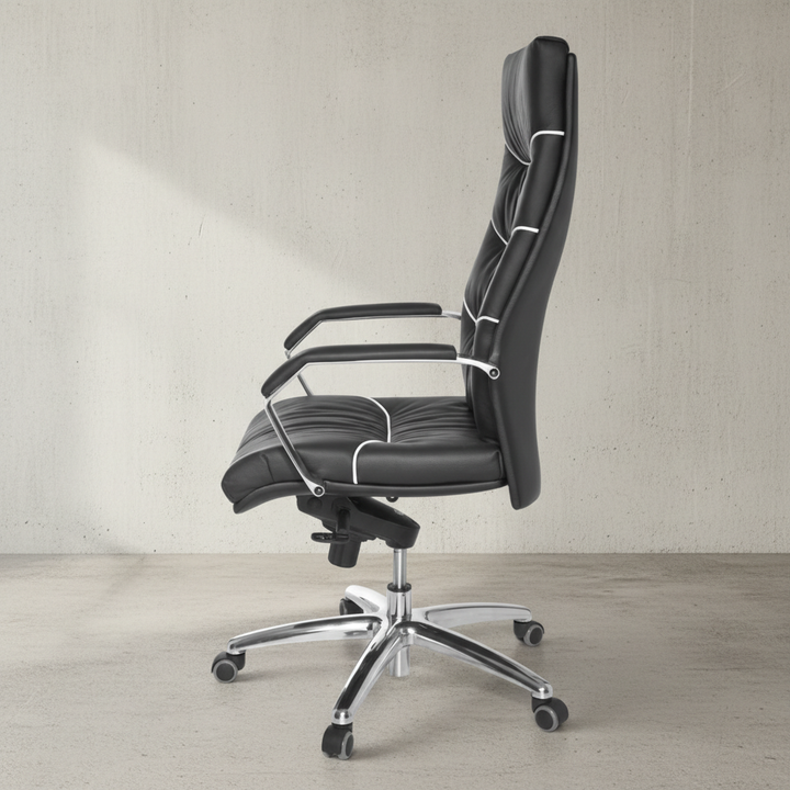 XXL Chefsessel Kanzas_ Echtleder_ Soft-Air Formpolster_ verchromte Armlehnen_ Aluminium-Fußkreuz_ 5-Punkt Mechanik - KADIMA DESIGN_Größe_ 60x55x126 cm_