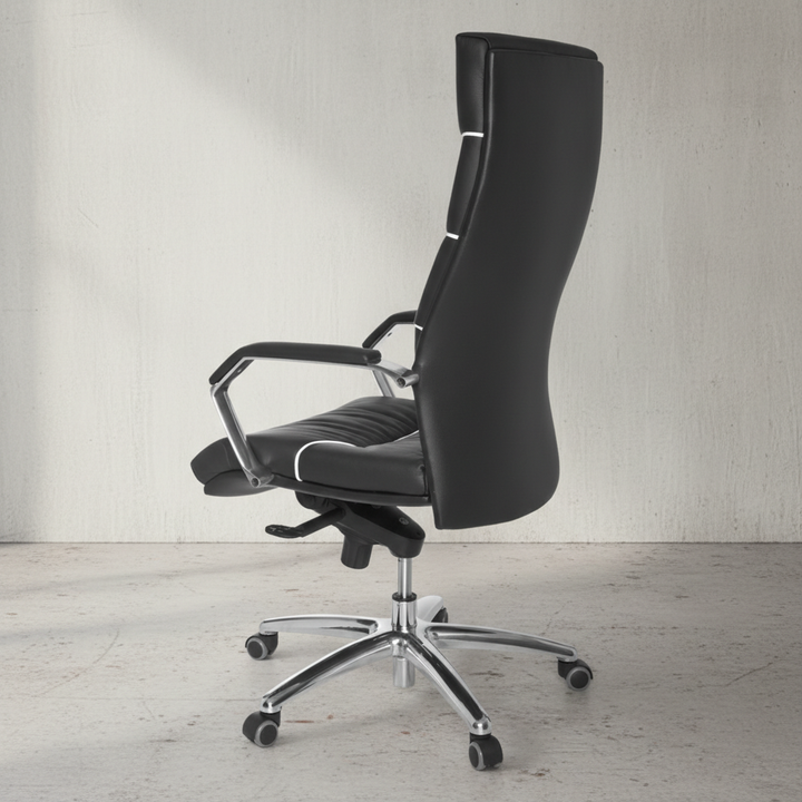 XXL Chefsessel Kanzas_ Echtleder_ Soft-Air Formpolster_ verchromte Armlehnen_ Aluminium-Fußkreuz_ 5-Punkt Mechanik - KADIMA DESIGN_Größe_ 60x55x126 cm_
