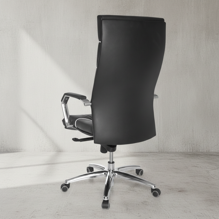 XXL Chefsessel Kanzas_ Echtleder_ Soft-Air Formpolster_ verchromte Armlehnen_ Aluminium-Fußkreuz_ 5-Punkt Mechanik - KADIMA DESIGN_Größe_ 60x55x126 cm_
