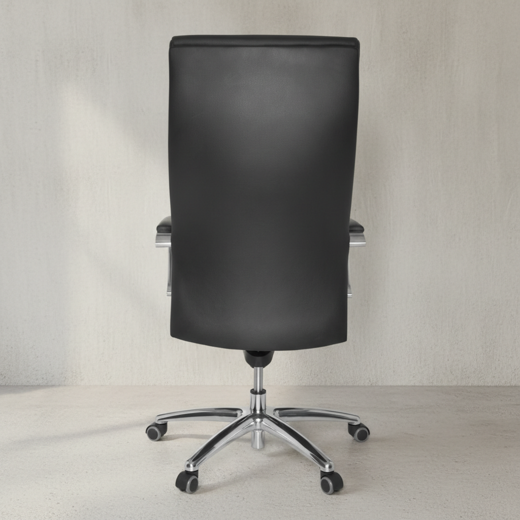 XXL Chefsessel Kanzas_ Echtleder_ Soft-Air Formpolster_ verchromte Armlehnen_ Aluminium-Fußkreuz_ 5-Punkt Mechanik - KADIMA DESIGN_Größe_ 60x55x126 cm_