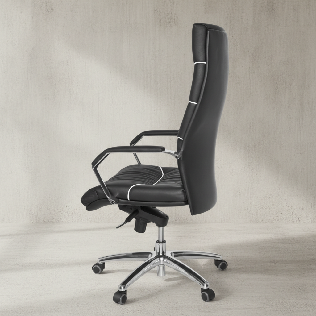 XXL Chefsessel Kanzas_ Echtleder_ Soft-Air Formpolster_ verchromte Armlehnen_ Aluminium-Fußkreuz_ 5-Punkt Mechanik - KADIMA DESIGN_Größe_ 60x55x126 cm_
