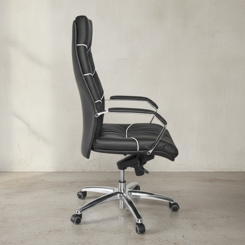 XXL Chefsessel Kanzas_ Echtleder_ Soft-Air Formpolster_ verchromte Armlehnen_ Aluminium-Fußkreuz_ 5-Punkt Mechanik - KADIMA DESIGN_Größe_ 60x55x126 cm_