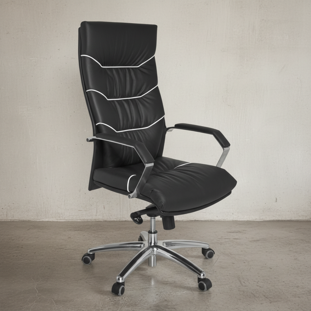 XXL Chefsessel Kanzas_ Echtleder_ Soft-Air Formpolster_ verchromte Armlehnen_ Aluminium-Fußkreuz_ 5-Punkt Mechanik - KADIMA DESIGN_Größe_ 60x55x126 cm_