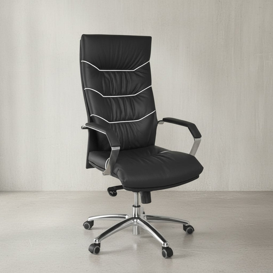 XXL Chefsessel Kanzas_ Echtleder_ Soft-Air Formpolster_ verchromte Armlehnen_ Aluminium-Fußkreuz_ 5-Punkt Mechanik - KADIMA DESIGN_Größe_ 60x55x126 cm_