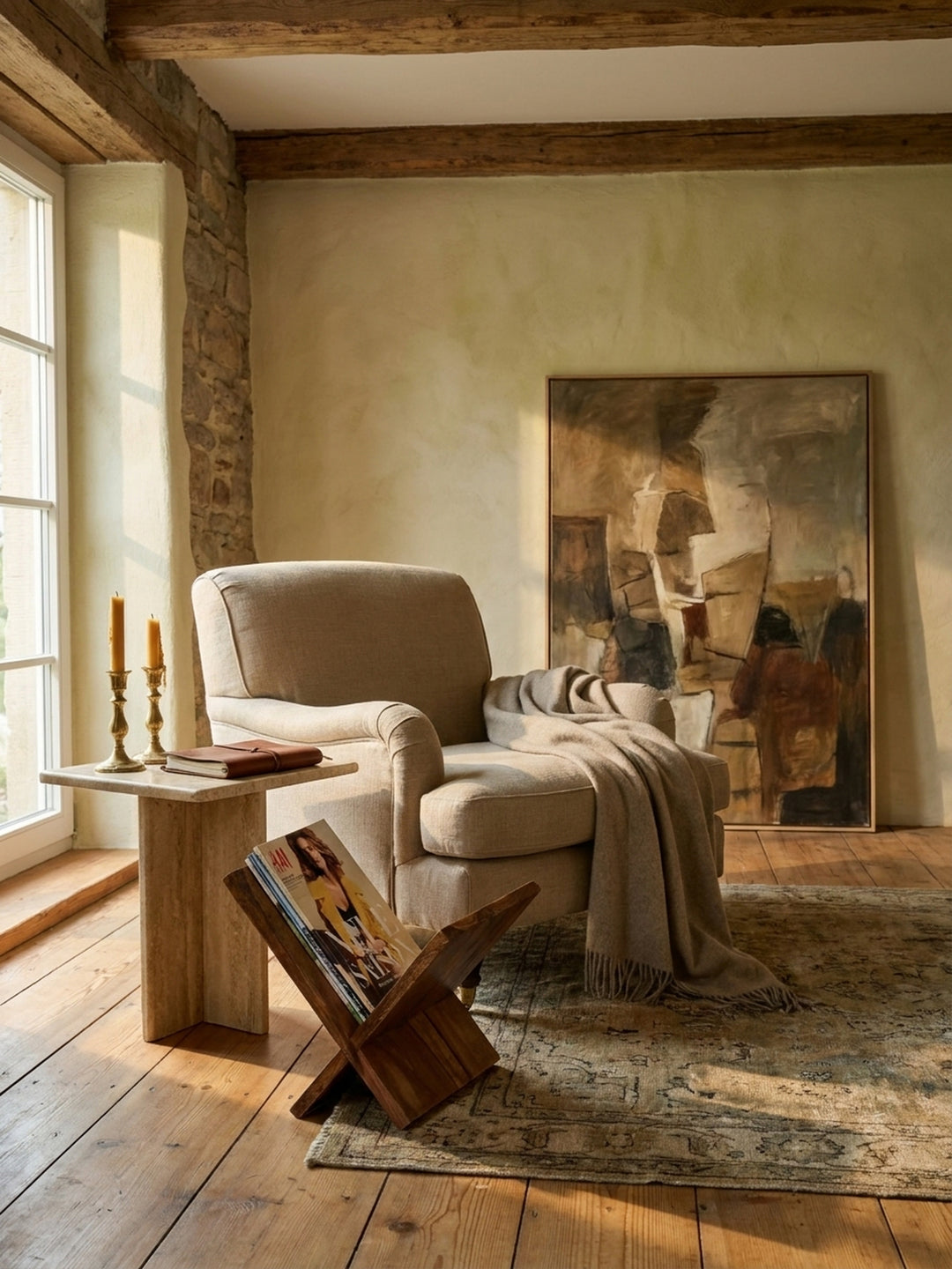 Zeitungsständer Sheesham Massivholz natur 29x28x31 cm kombiniert mit passenden Möbeln Wohnzimmer (Lese-Ecke) Einrichtungsidee Möbelensemble harmonisch Wohnen Interior Zuhause Design modern_