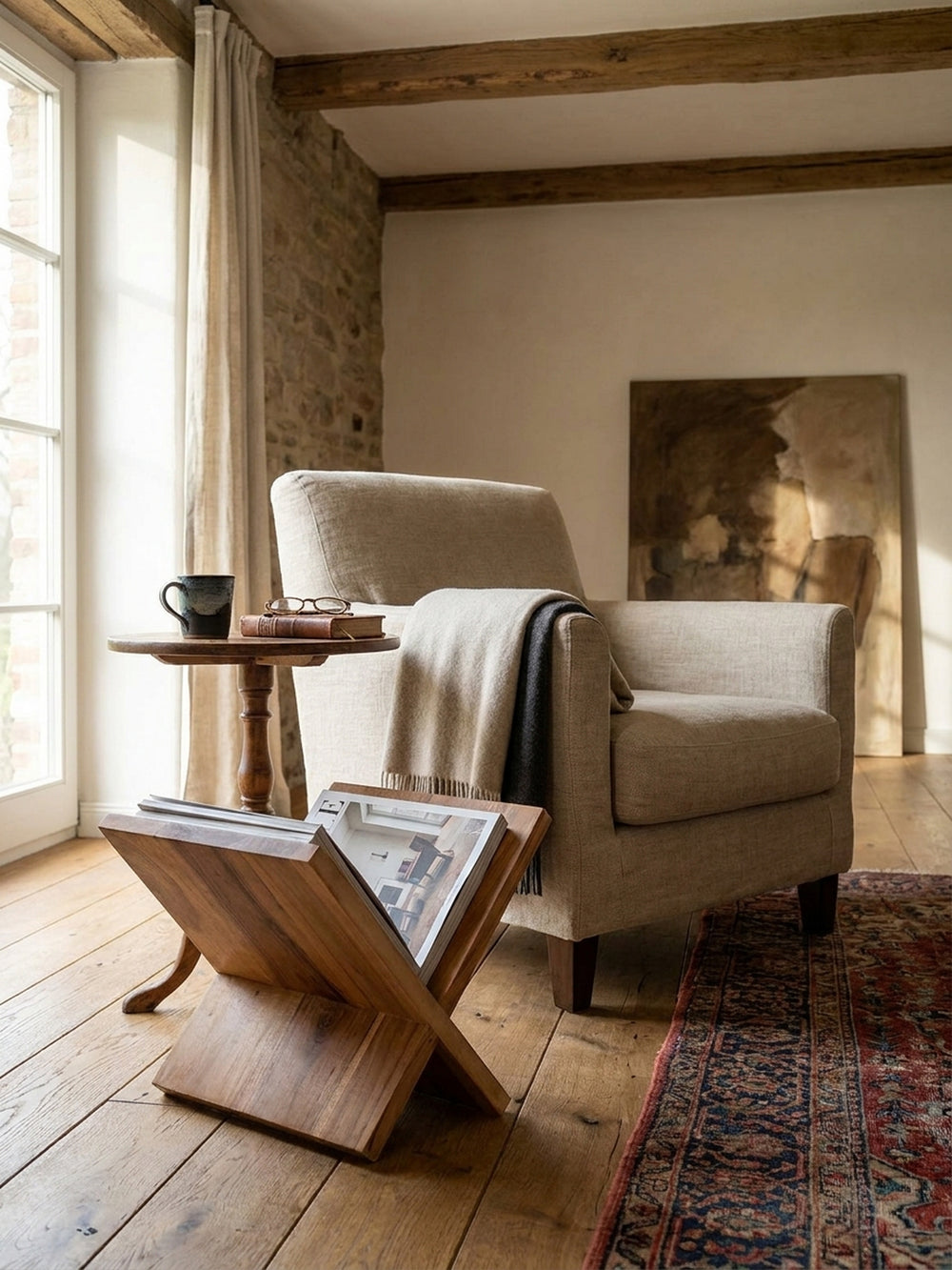Zeitungsständer Akazie Massivholz natur 29x28x31 cm kombiniert mit passenden Möbeln Wohnzimmer Einrichtungsidee Möbelensemble harmonisch Wohnen Interior Zuhause Design modern hochwertig_