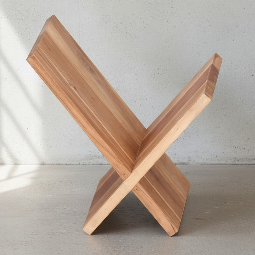 Zeitungsständer NAKO Massiv_ Handgefertigt_ X-Form_ Sheeshamholz_ pflegeleicht - KADIMA DESIGN_Farbe_ Beige_ Größe_ 29x28x31 cm_