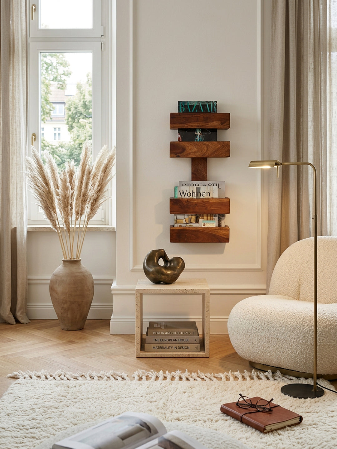 Zeitungsständer NAKO Massivholz_ Klassisch_ stilvoll_ viel Stauraum_ handgefertigt - KADIMA DESIGN_Farbe_ Braun_ Größe_ 30x10x72 cm_