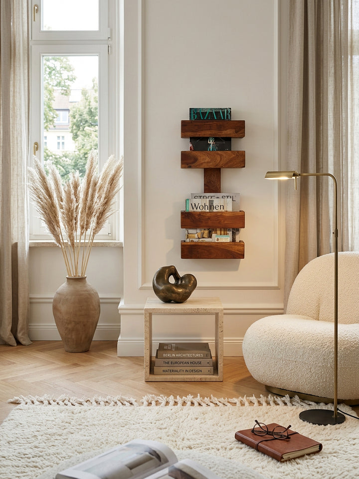 Zeitungsständer NAKO Massivholz_ Klassisch_ stilvoll_ viel Stauraum_ handgefertigt - KADIMA DESIGN_Farbe_ Braun_ Größe_ 30x10x72 cm_