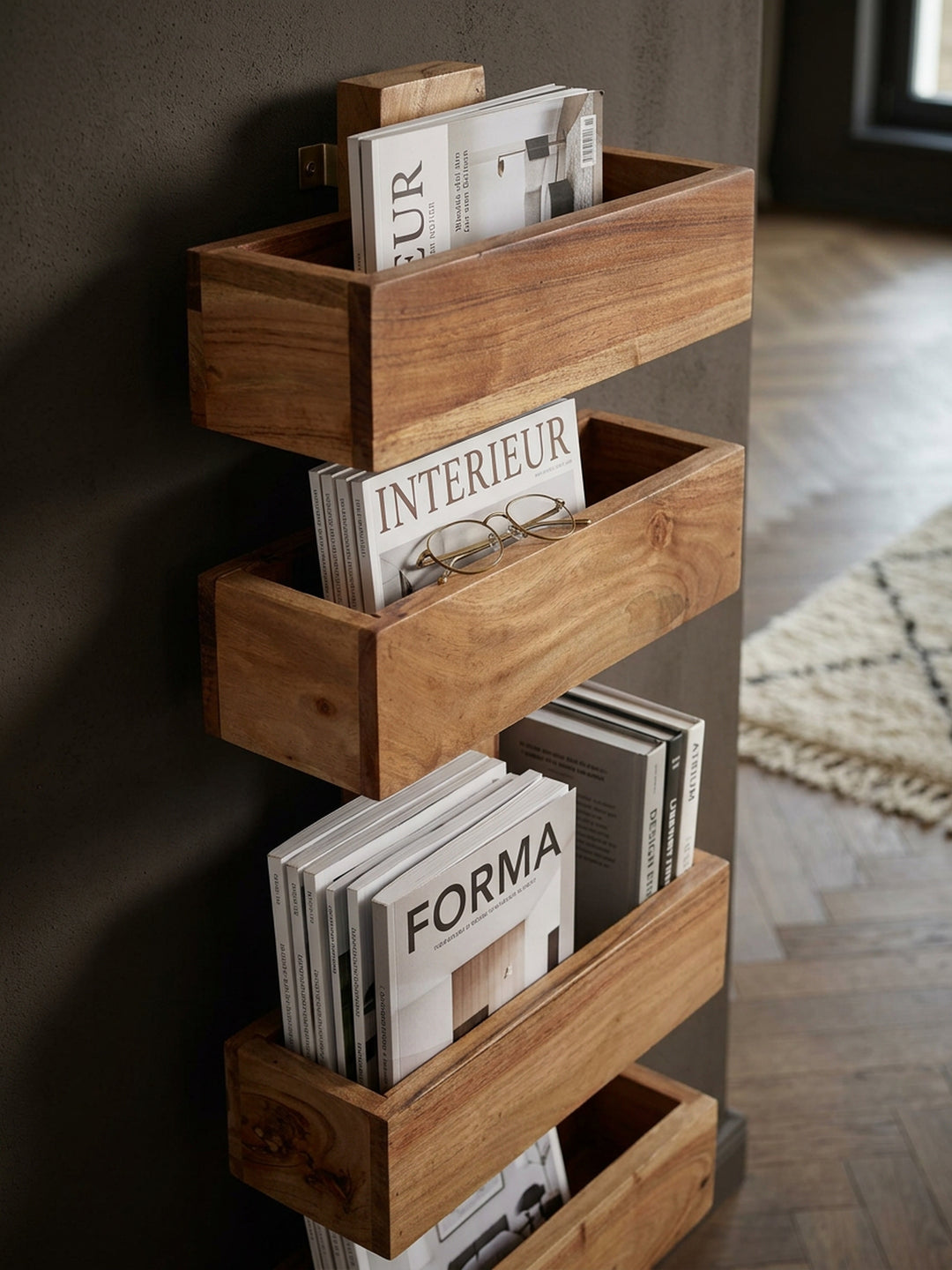 Zeitungsständer NAKO Massivholz_ Klassisch_ stilvoll_ viel Stauraum_ handgefertigt - KADIMA DESIGN_Farbe_ Beige_ Größe_ 30x10x72 cm_