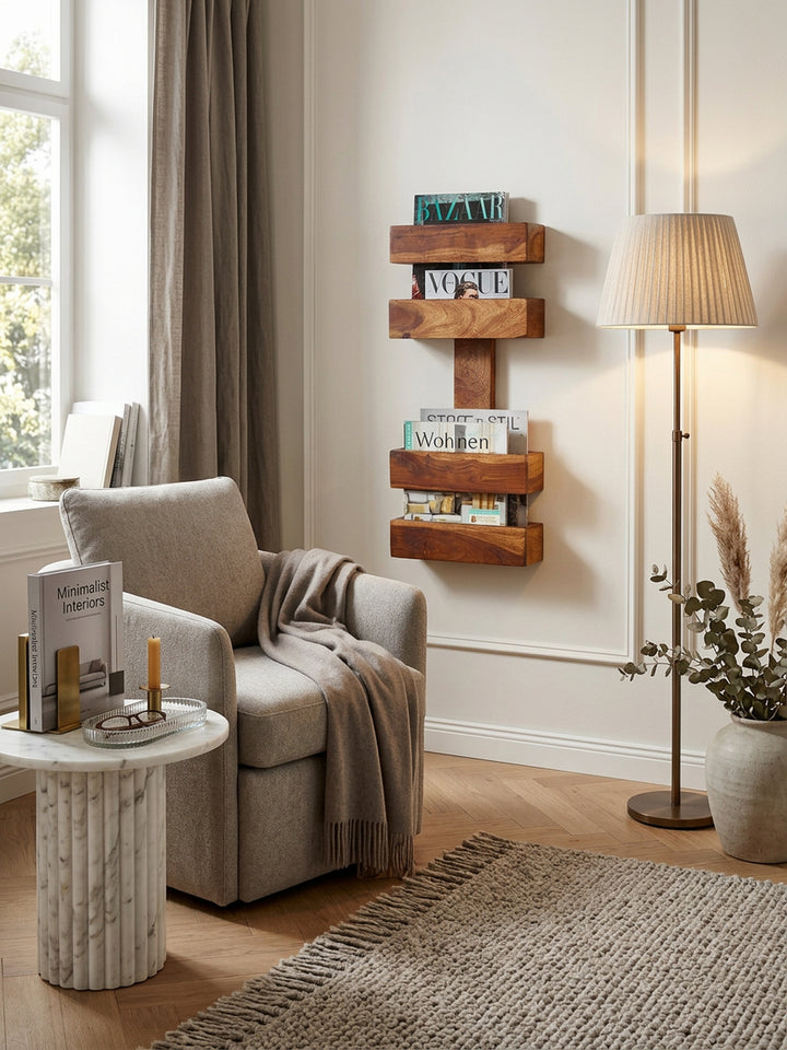 Zeitungsständer NAKO Massivholz_ Klassisch_ stilvoll_ viel Stauraum_ handgefertigt - KADIMA DESIGN_Farbe_ Braun_ Größe_ 30x10x72 cm_