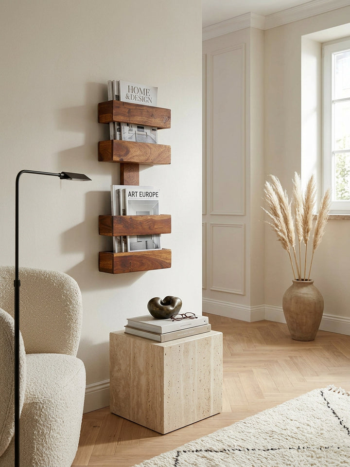 Zeitungsständer NAKO Massivholz_ Klassisch_ stilvoll_ viel Stauraum_ handgefertigt - KADIMA DESIGN_Farbe_ Braun_ Größe_ 30x10x72 cm_