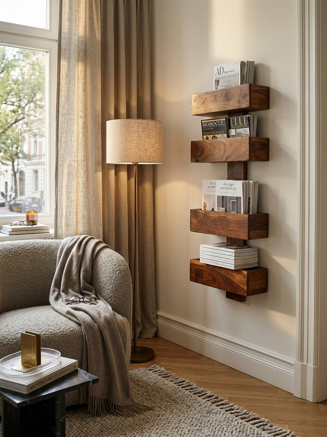 Zeitungsständer NAKO Massivholz_ Klassisch_ stilvoll_ viel Stauraum_ handgefertigt - KADIMA DESIGN_Farbe_ Braun_ Größe_ 30x10x72 cm_