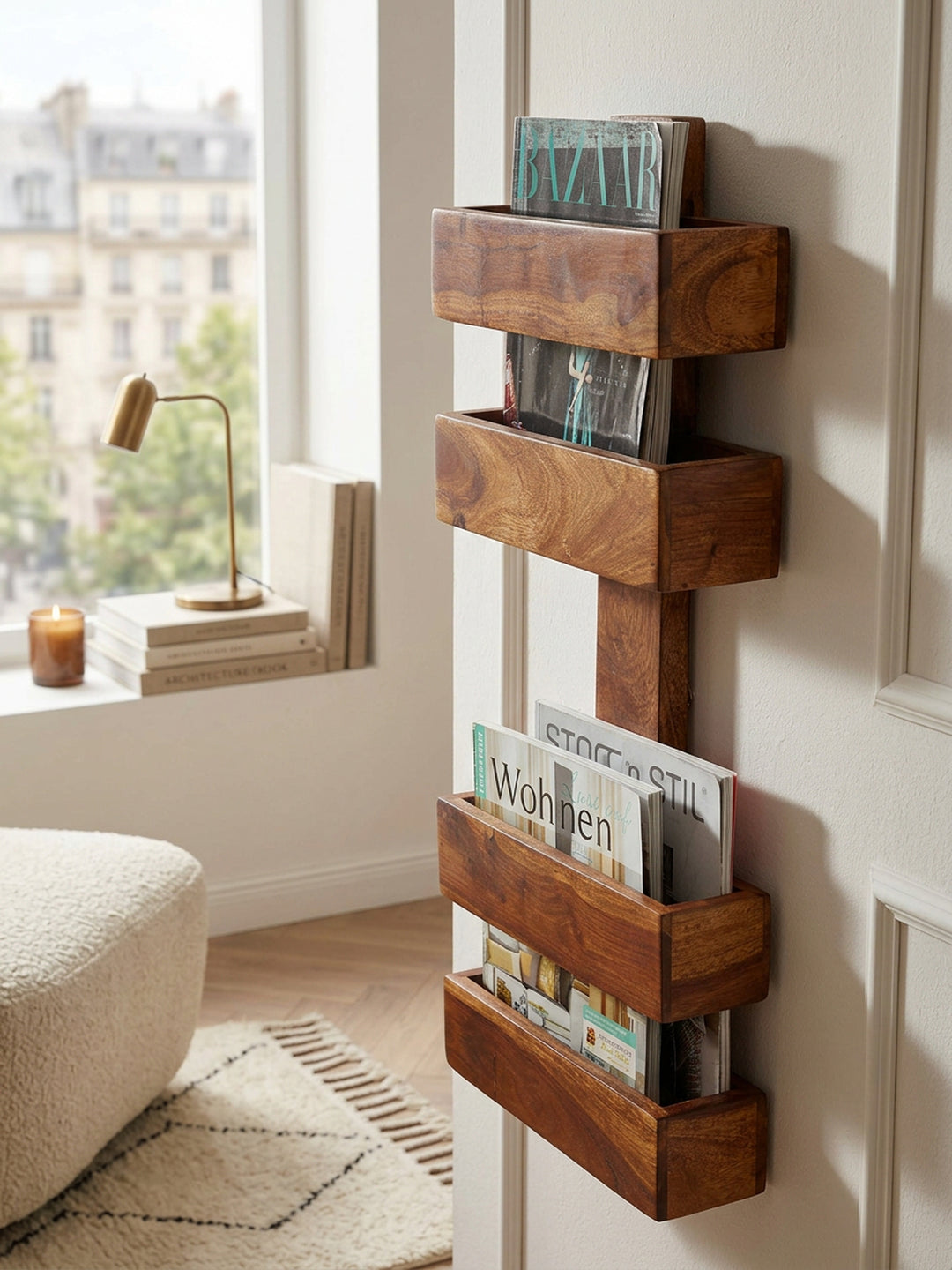 Zeitungsständer NAKO Massivholz_ Klassisch_ stilvoll_ viel Stauraum_ handgefertigt - KADIMA DESIGN_Farbe_ Braun_ Größe_ 30x10x72 cm_