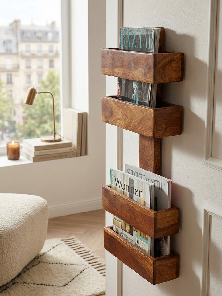 Zeitungsständer NAKO Massivholz_ Klassisch_ stilvoll_ viel Stauraum_ handgefertigt - KADIMA DESIGN_Farbe_ Braun_ Größe_ 30x10x72 cm_