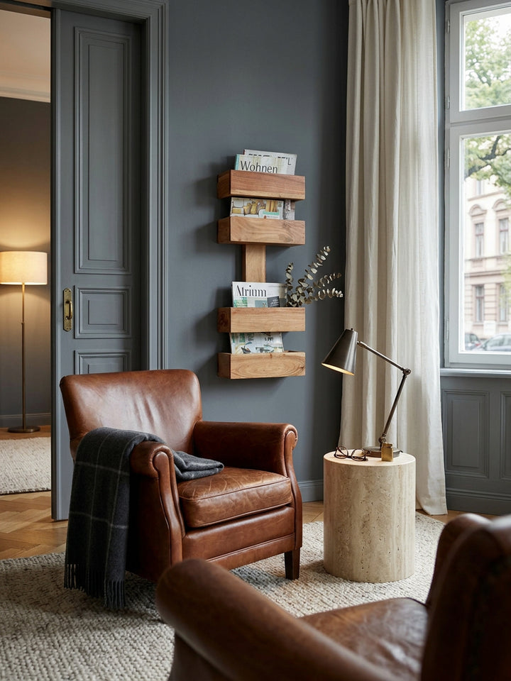 Zeitungsständer NAKO Massivholz_ Klassisch_ stilvoll_ viel Stauraum_ handgefertigt - KADIMA DESIGN_Farbe_ Beige_ Größe_ 30x10x72 cm_