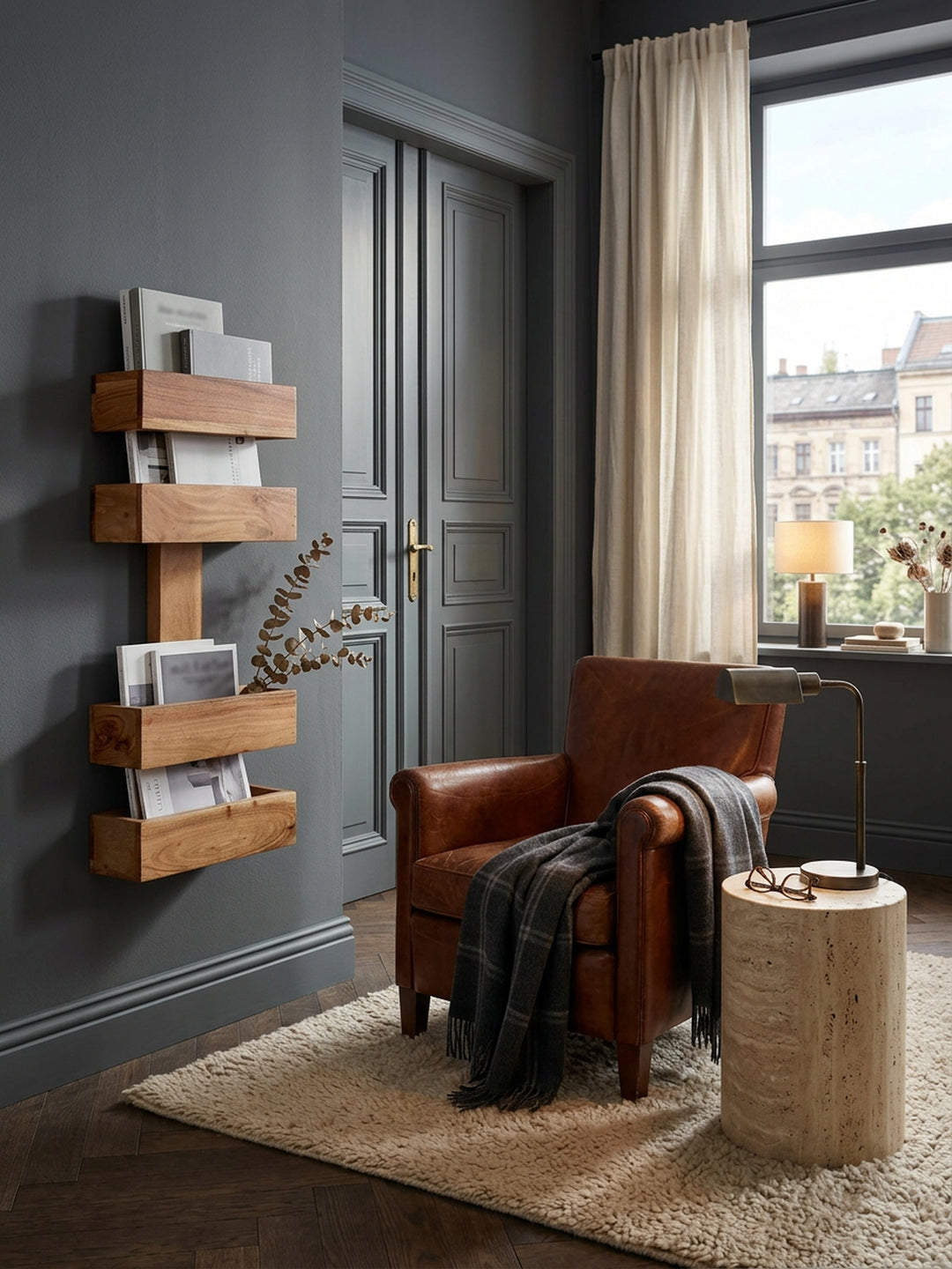 Zeitungsständer NAKO Massivholz_ Klassisch_ stilvoll_ viel Stauraum_ handgefertigt - KADIMA DESIGN_Farbe_ Beige_ Größe_ 30x10x72 cm_