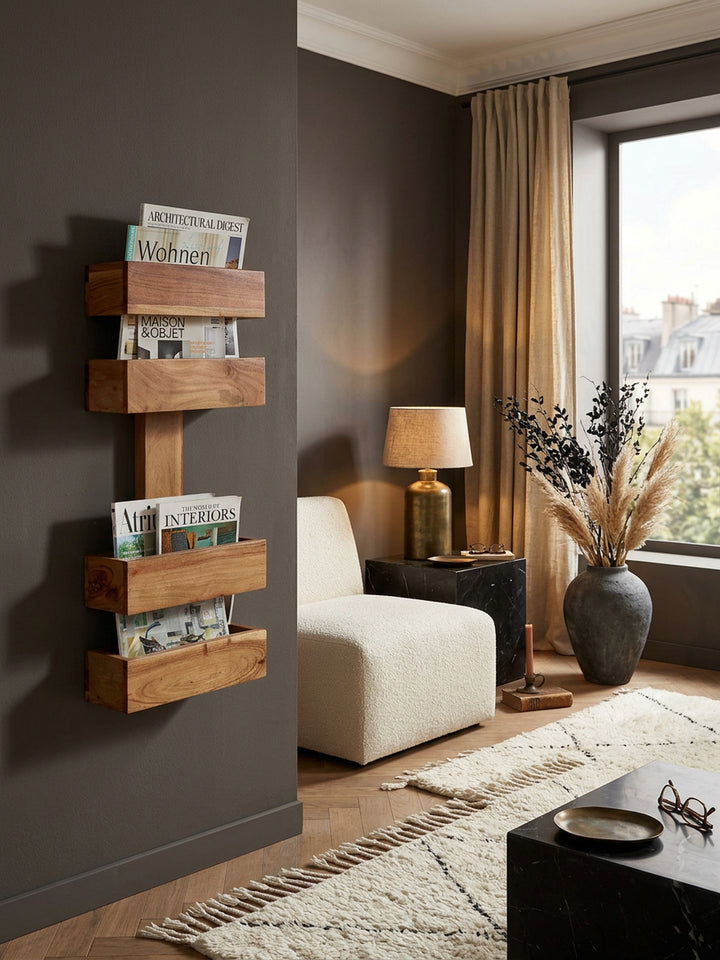 Zeitungsständer NAKO Massivholz_ Klassisch_ stilvoll_ viel Stauraum_ handgefertigt - KADIMA DESIGN_Farbe_ Beige_ Größe_ 30x10x72 cm_