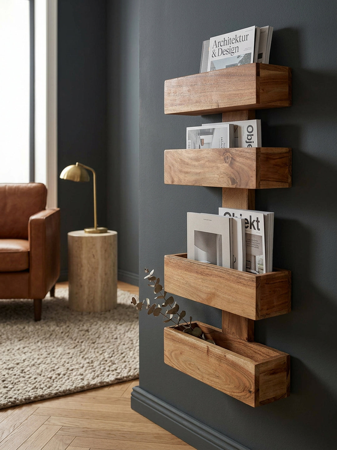 Zeitungsständer NAKO Massivholz_ Klassisch_ stilvoll_ viel Stauraum_ handgefertigt - KADIMA DESIGN_Farbe_ Beige_ Größe_ 30x10x72 cm_