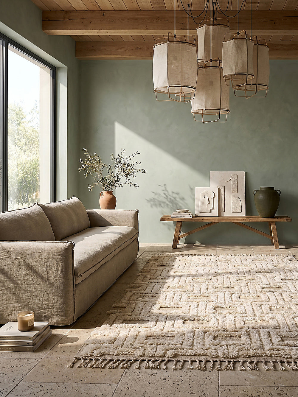 Teppich Beige rechteckig im modernen Wohnzimmer Einrichtungsidee_