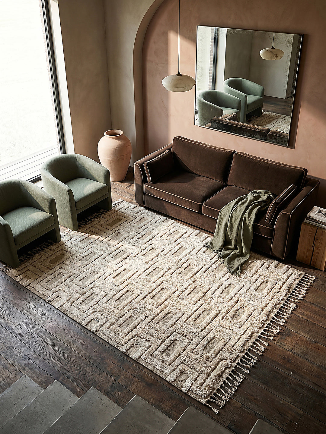 Teppich Beige rechteckig Musteransicht von oben Designkollektion_