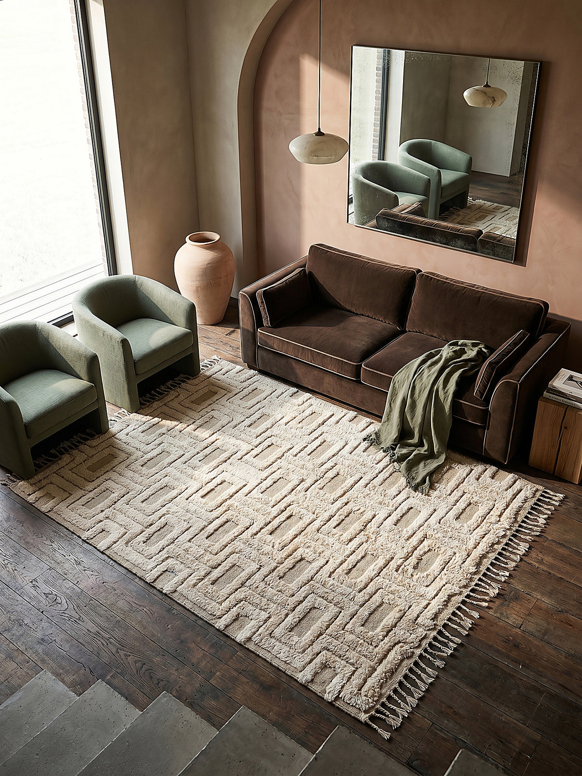 Teppich Beige rechteckig Musteransicht von oben Designkollektion_
