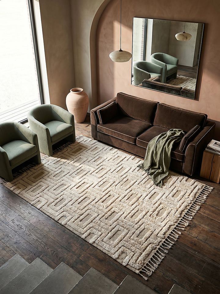 Teppich Beige rechteckig Musteransicht von oben Designkollektion_