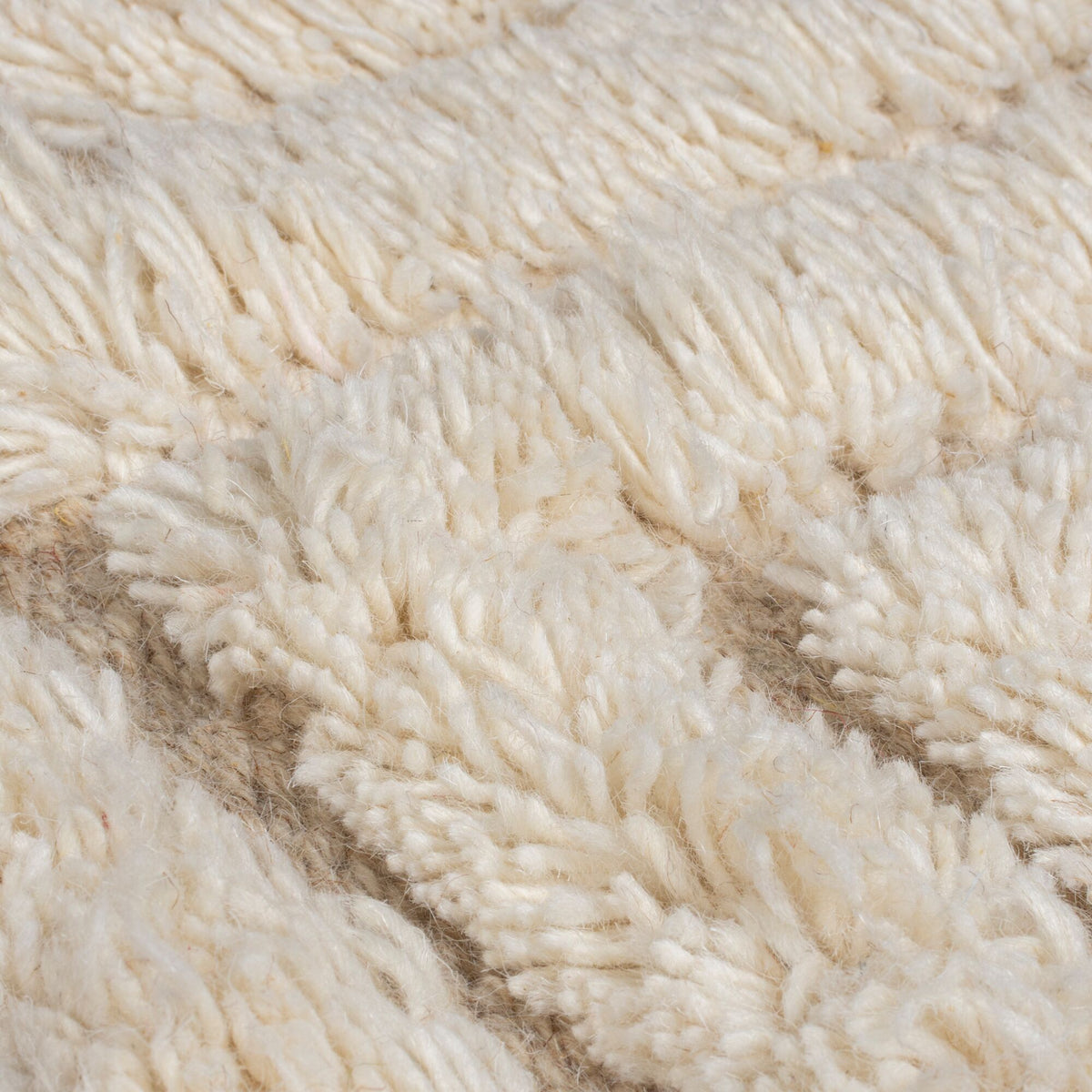Wollteppich - Hoch-Tief Struktur Geometrisch - mit Fransen - Wohnzimmer_Beige_Rechteckig_