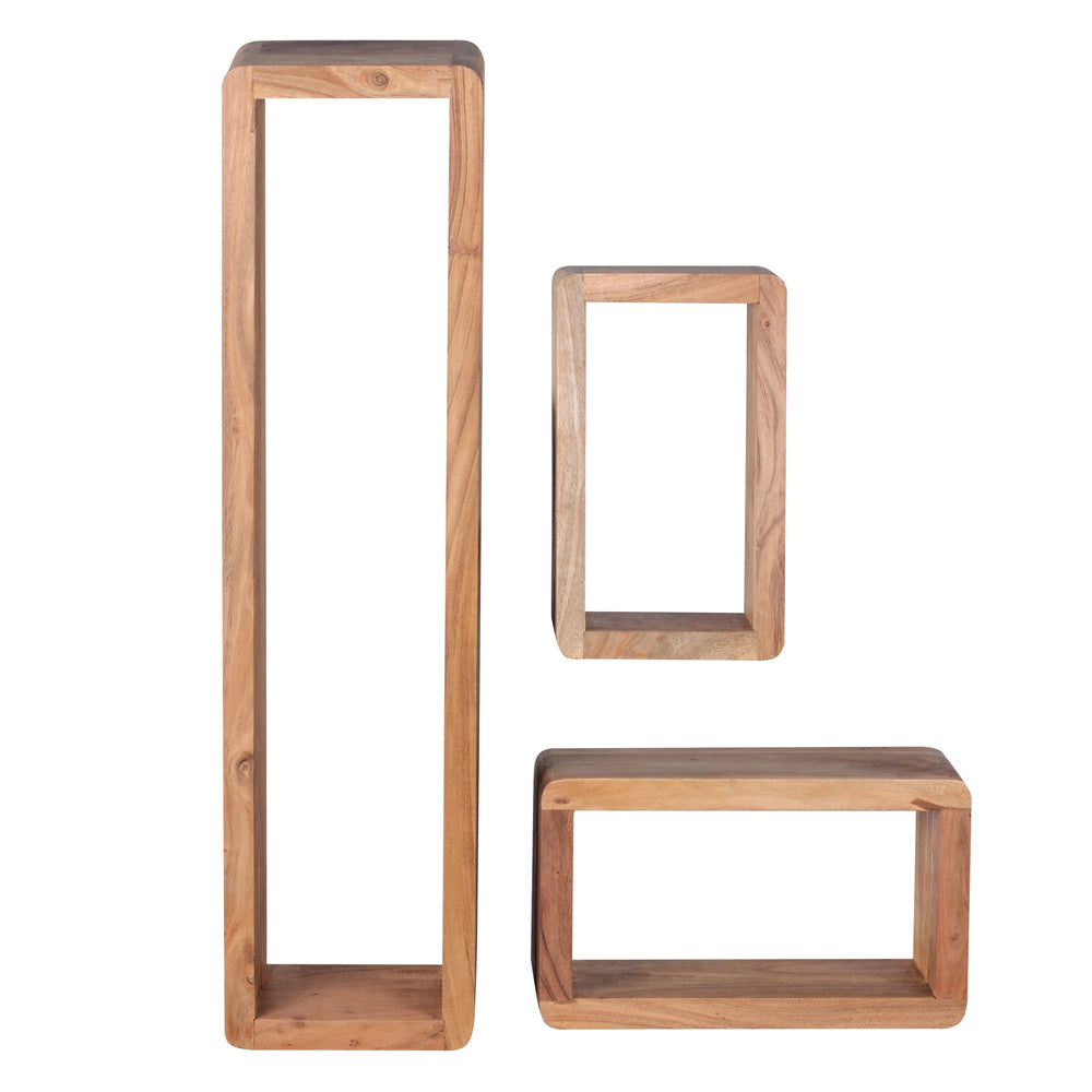 Wandregal Set TEKO CUBES_ 3-teilig_ abgerundete Ecken_ hohe Belastbarkeit_ Massivholz - KADIMA DESIGN_Farbe_ Beige_ Größe_ 80x15x20 cm_