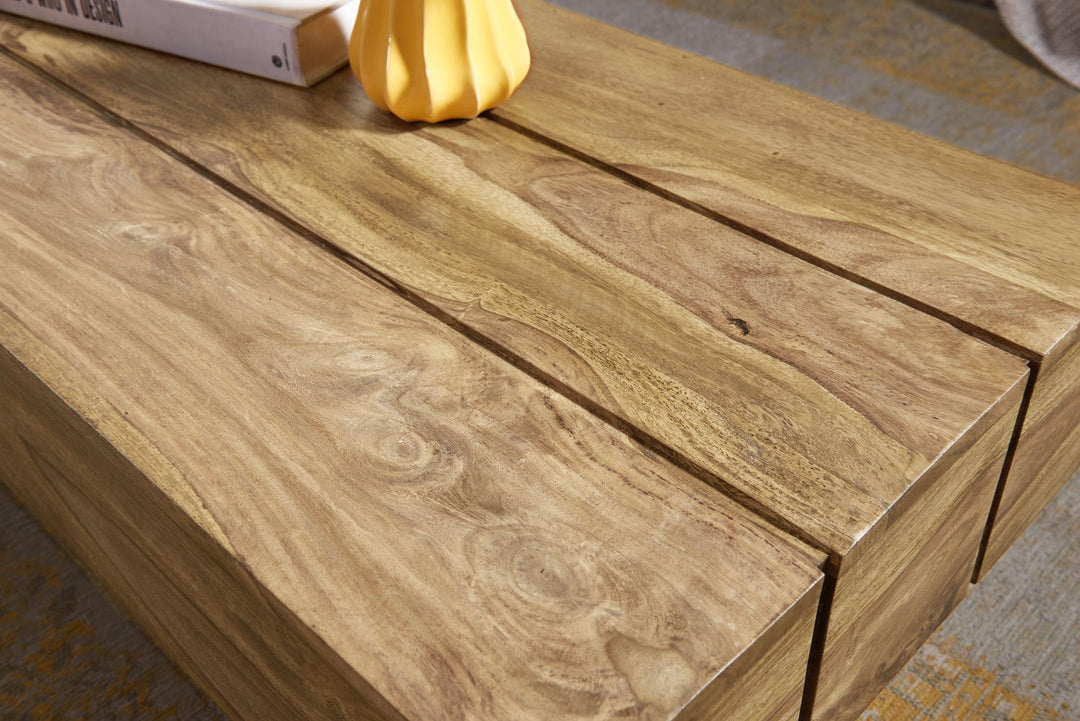 Massivholz Couchtisch SAAR_ 120x45 cm_ Akazien-/Sheeshamholz_ handgefertigt_ pflegeleicht - KADIMA DESIGN_Farbe_ Beige_ Größe_ 120x45x30 cm_