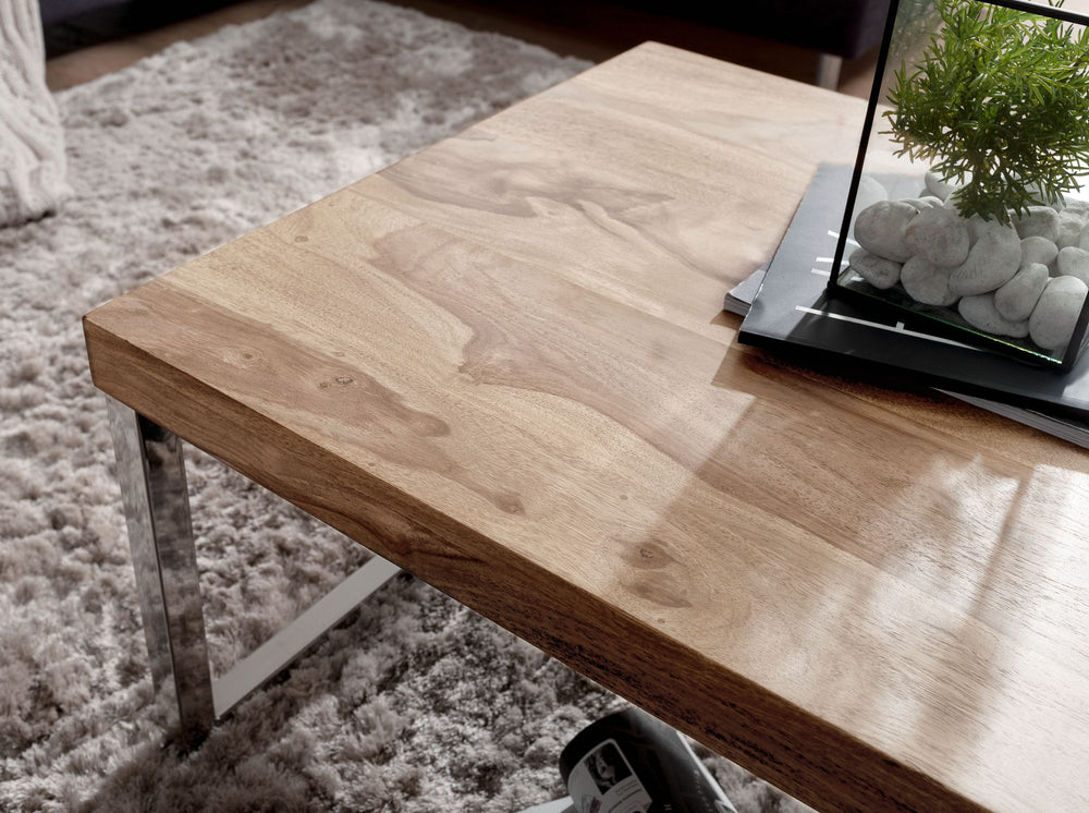 Couchtisch ISEN_ Massivholz_ Chromfüße_ 120x40x60 cm_ handgefertigt_ Sheesham/Akazie - KADIMA DESIGN_Farbe_ Beige_ Größe_ 120x60x40 cm_
