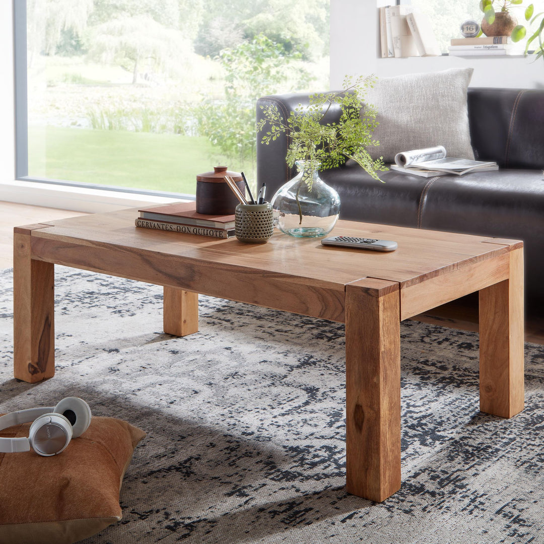 Rustikaler Couchtisch NAKO_ Akazienholz_ quadratisch_ handgefertigt_ pflegeleicht - KADIMA DESIGN_Farbe_ Beige_ Größe_ 110x60x40 cm_