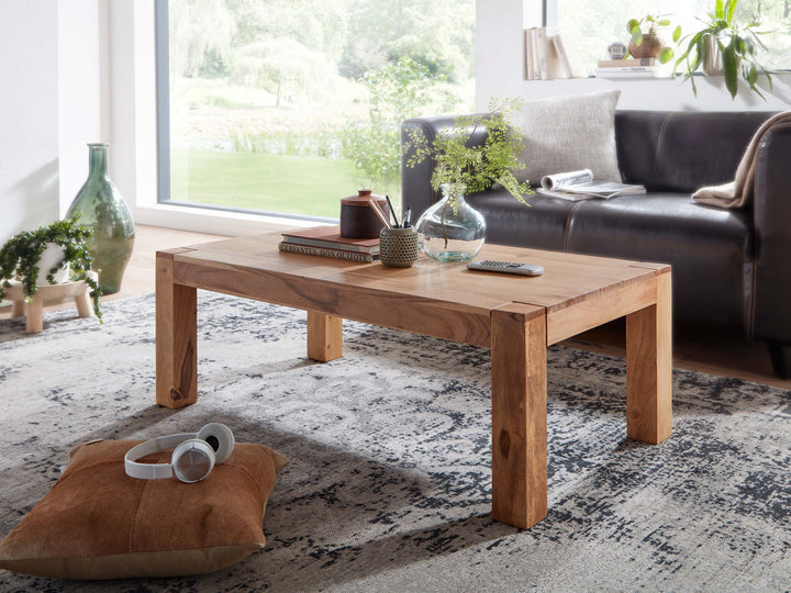 Rustikaler Couchtisch NAKO_ Akazienholz_ quadratisch_ handgefertigt_ pflegeleicht - KADIMA DESIGN_Farbe_ Beige_ Größe_ 110x60x40 cm_