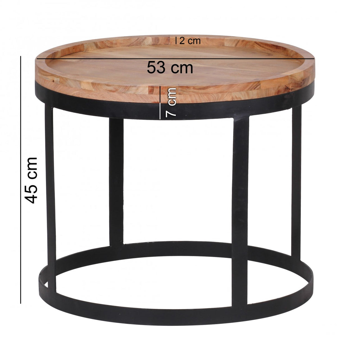 Beistelltisch-Set INDI_ 2er Set_ runde Tischplatten_ Metallgestell_ Massivholz_ naturbelassen - KADIMA DESIGN_Farbe_ Beige_ Größe_ 53x53x45 cm_