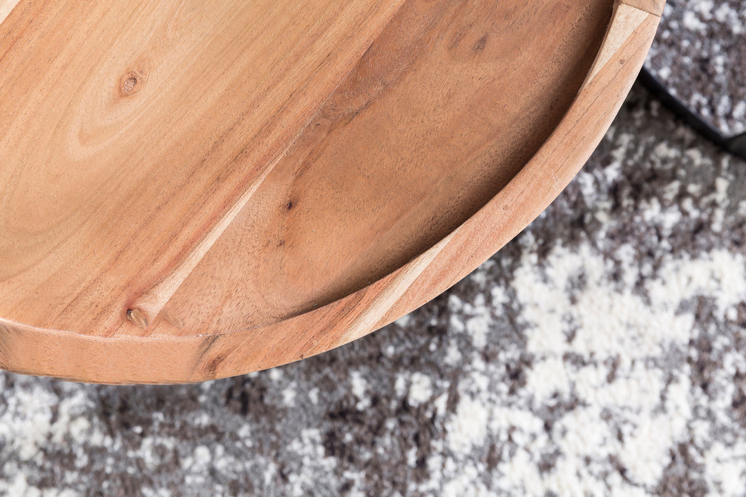 Beistelltisch-Set INDI_ 2er Set_ runde Tischplatten_ Metallgestell_ Massivholz_ naturbelassen - KADIMA DESIGN_Farbe_ Beige_ Größe_ 53x53x45 cm_