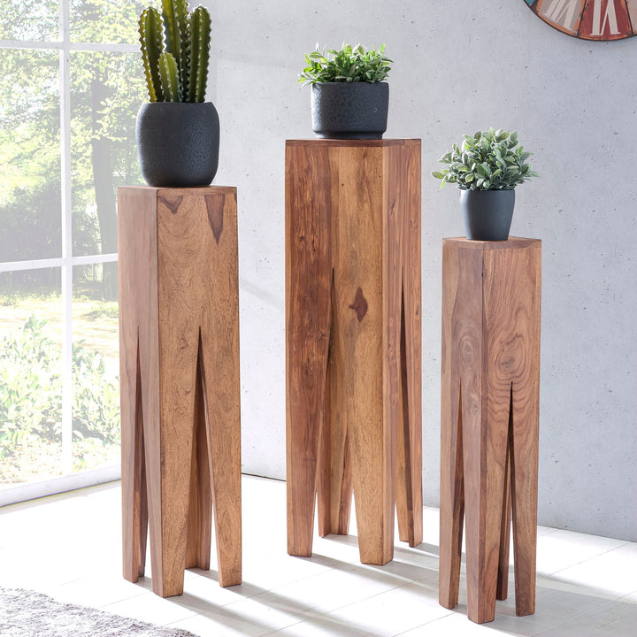Beistelltisch-Set mit 3 Giraffenbeinen_ Massivholz_ rustikales Ambiente_ handgefertigt - KADIMA DESIGN_Farbe_ Beige_ Größe_ 25x25x100 cm_