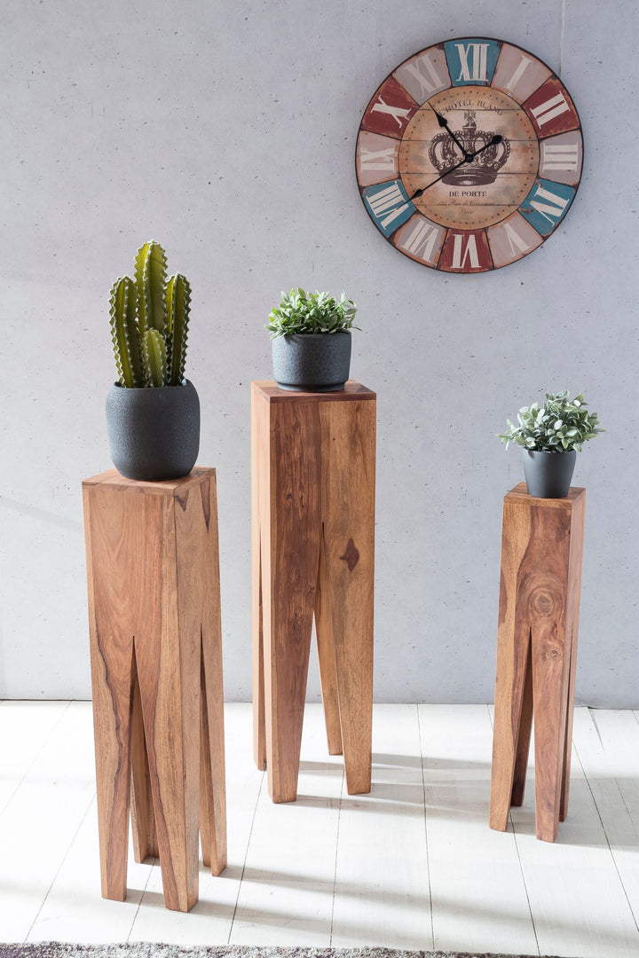Beistelltisch-Set mit 3 Giraffenbeinen_ Massivholz_ rustikales Ambiente_ handgefertigt - KADIMA DESIGN_Farbe_ Beige_ Größe_ 25x25x100 cm_