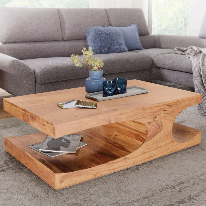 Couchtisch TEKO Massivholz_ 2 Ablagefächer_ 118x38x70 cm_ handgefertigt_ pflegeleicht - KADIMA DESIGN_Farbe_ Beige_ Größe_ 118x70x38 cm_
