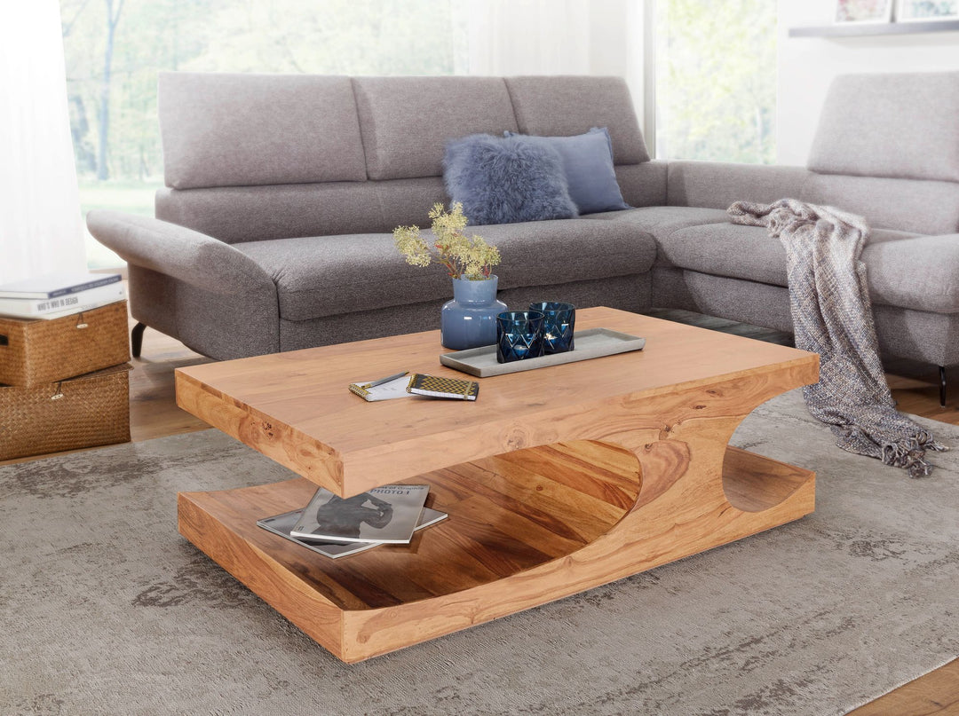 Couchtisch TEKO Massivholz_ 2 Ablagefächer_ 118x38x70 cm_ handgefertigt_ pflegeleicht - KADIMA DESIGN_Farbe_ Beige_ Größe_ 118x70x38 cm_
