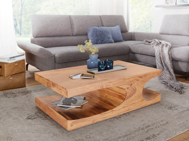 Couchtisch TEKO Massivholz_ 2 Ablagefächer_ 118x38x70 cm_ handgefertigt_ pflegeleicht - KADIMA DESIGN_Farbe_ Beige_ Größe_ 118x70x38 cm_