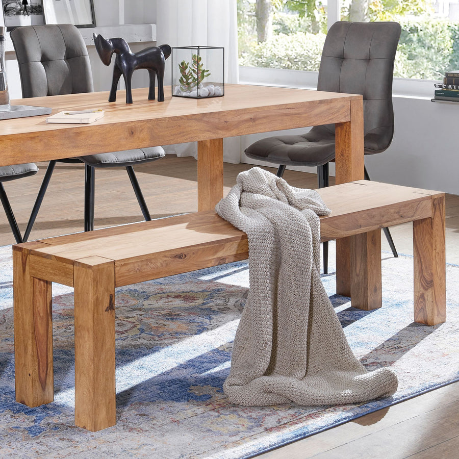 Sitzbank Landhaus-Stil_ Massivholz_ Akazie/Sheesham_ 160/180x45 cm_ 200/250 kg Belastung_ handgefertigt - KADIMA DESIGN_Farbe_ Beige_ Größe_ 120x35x45 cm_